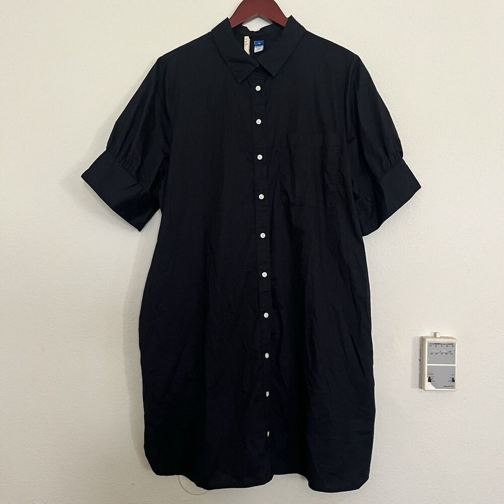 Old Navy Black Button-Front Midi Shirt Dress